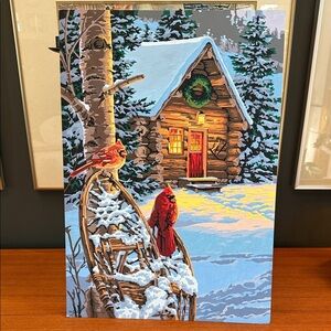 completed Dimensions Cardinals and Cabin Christmas Paint by Numbers kit